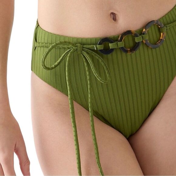J Crew Wide Rib High Rise Belt Detail Canteen Green Bikini Bottom Sz S NWT - Picture 2 of 16